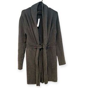 Adrienne Vittadini Studio Gray Full Length Open Cardigan Size Medium